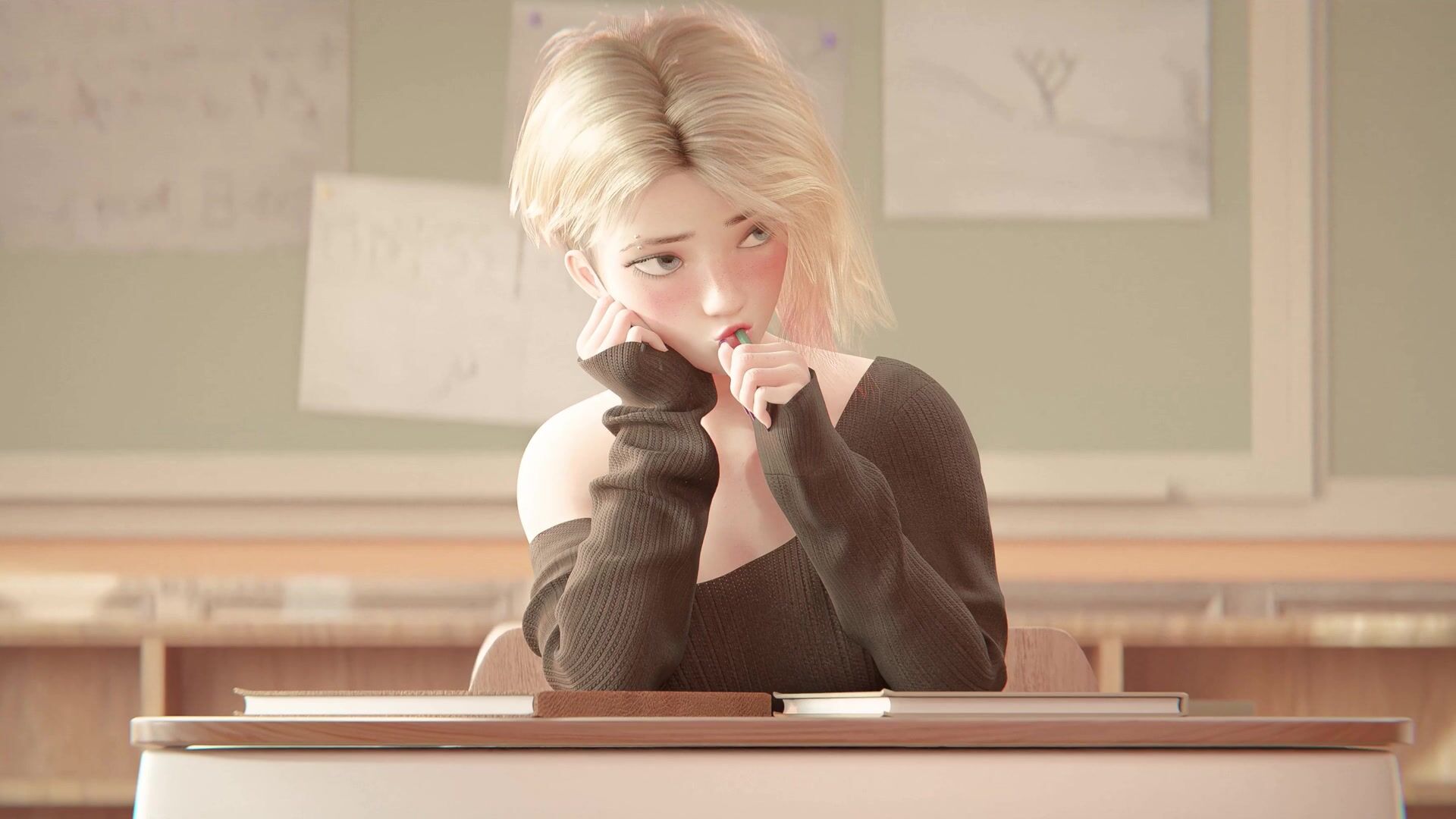 Sweet and Wet Dreams in University Classroom for Cute Gwen Stacy  