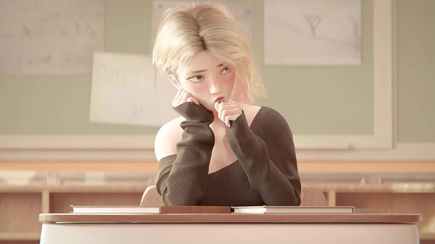 Sweet and Wet Dreams in University Classroom for Cute Gwen Stacy  