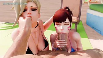Nudist Beach Anal Threesome with Mercy and D-VA (Hot 3D Gameplay) 60 Fps