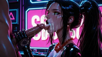 Cyber babe takes bar cock screaming as cum showers her face