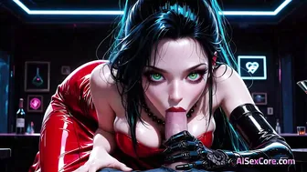 Cyber babe takes bar cock screaming as cum showers her face