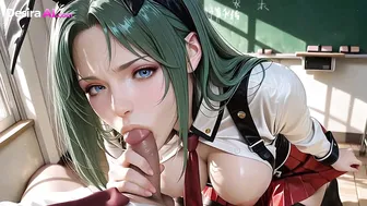Green-Haired Hottie Mika Fucks In Classroom And Drowns In Cum