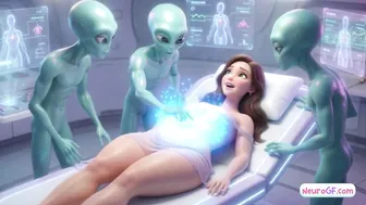 Sexy babe gets fucked by three aliens at once