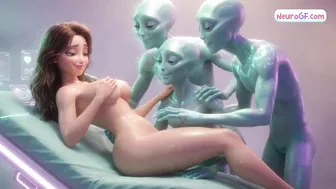 Sexy babe gets fucked by three aliens at once