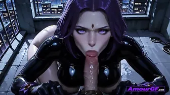 City POV Raven Rides Hard, Tits Splattered by Huge AI Animation Cumshot