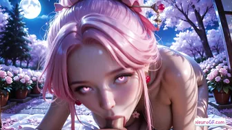 AI-generated cherry blossom nymph gives herself to fantasy sex & messy facials