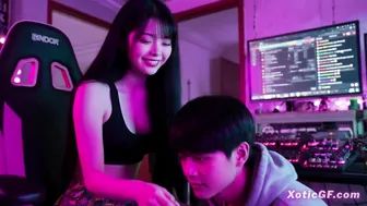 Tattoed Korean Stepsis is a Gamer Girl who Loves her Stepbro Huge Cock