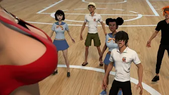 Giantess gym coach drags down shorts & makes stud explode in front of class