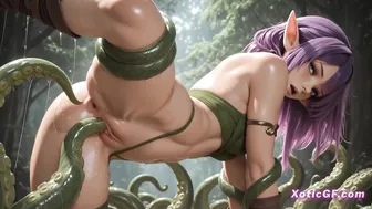 Deep BDSM Tentacle Penetration for Petite Elf Girl in a Wild Jungle