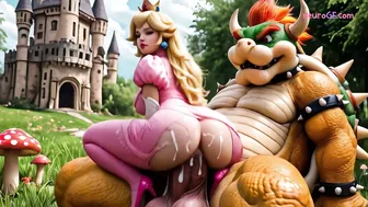 Mario's princess gets slammed by monster cock in the castle grass
