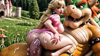 Mario's princess gets slammed by monster cock in the castle grass